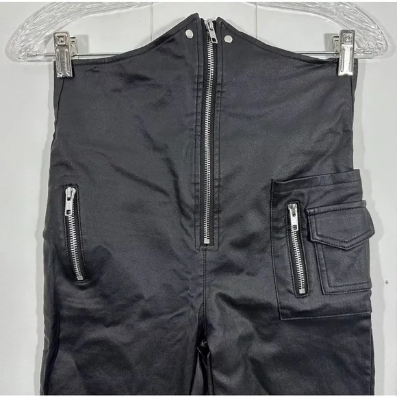 Akira Womens Black Moto Faux Leather Pants Hight Waist Sz Large Zip Front - Picture 2 of 11